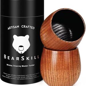 BearSkill Charred Wooden Bourbon Drinking Glass, Whiskey Tumbler, Bourbon Gift